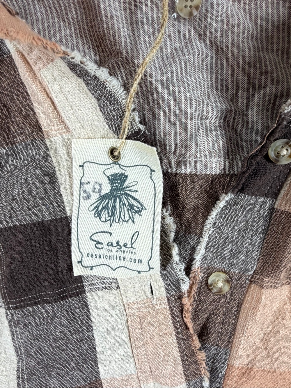 Easel Plaid Button-Front Shirt Jacket - Beige & Brown - Picture 3 of 8